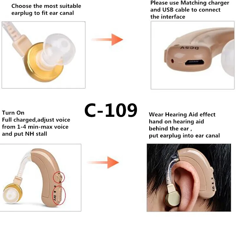 

USB Rechargeable Hearing Amplification Devices Hearing Aid for Severe Deafness c-109 innovative products 2019