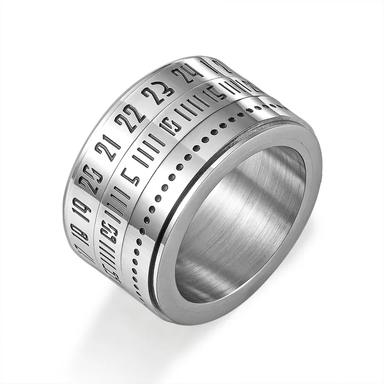

Fashion Silver Color 14MM Wide Rome Number Spinner Rotate 316L Stainless Steel Men Ring Jewelry