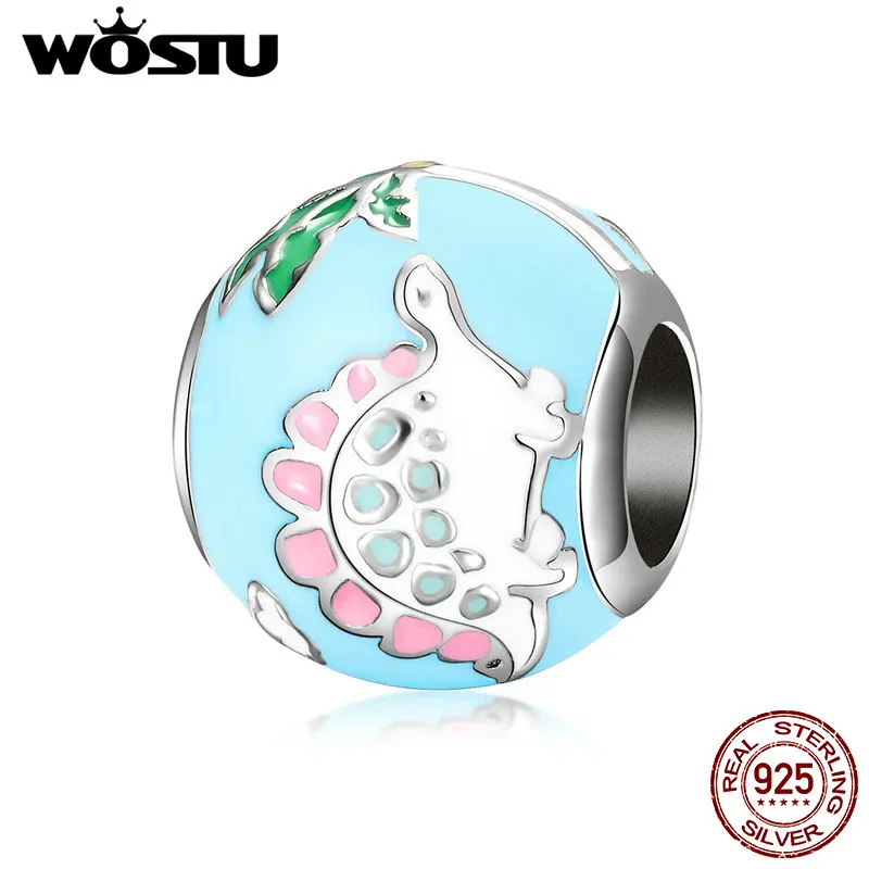 

WOSTU HOT SALE 925 Sterling Silver Lovely Pink Dinosaur Beads Fit Original Bracelet Fashion Brand Jewelry Best Gift CQC909