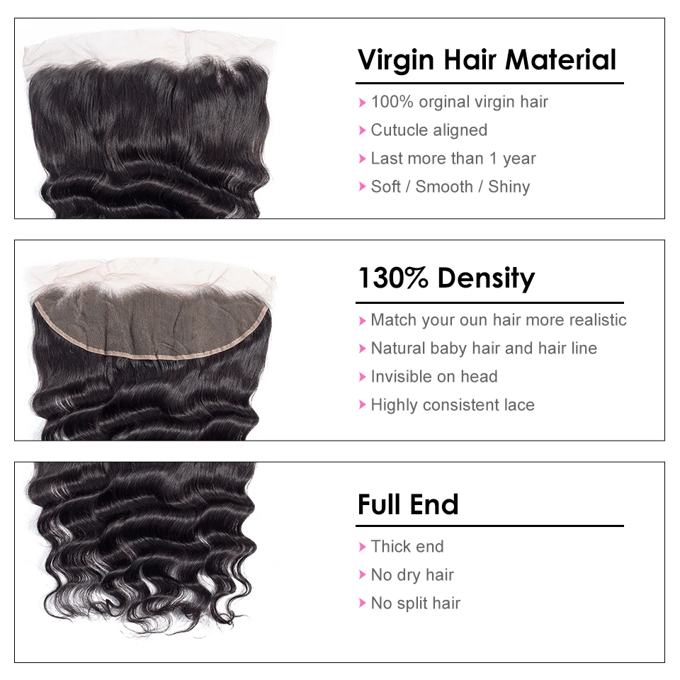 TRIO Pre Plucked Brazilian Deep Wave Frontal Closure Remy Human Hair 13X4 Lace Frontal With Baby Hair