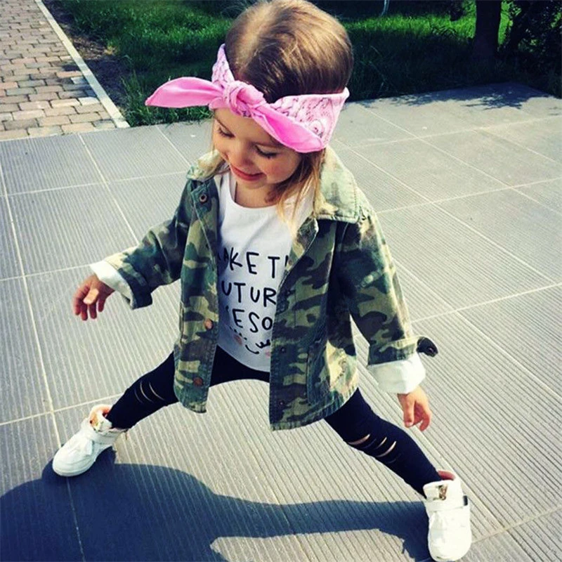 

New Fashion Toddler Kids Girls Camouflage Jackets Long Sleeve Button Street Outwear Jacket Coat Age 3-8Y