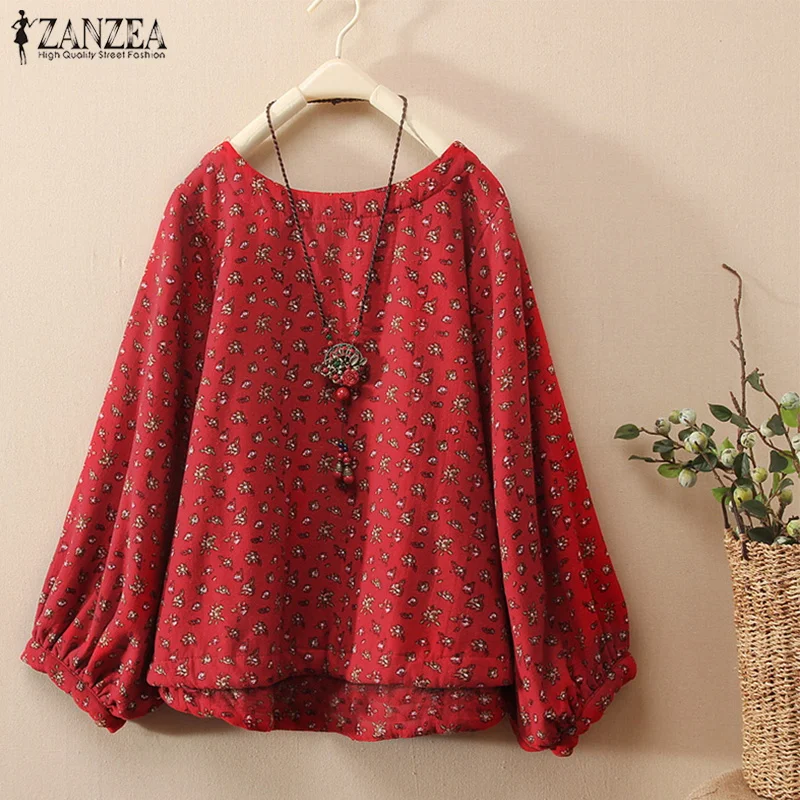 

Top Blusas ZANZEA Women Long Sleeve Shirt Blouse Ladies Floral Print Blusas Vintage O Neck Work Shirts Chemise Camisa Plus Size