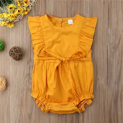 Emmababy Высокое качество новорожденных для маленьких девочек комбинезоны принцессы модные повседневное Лето Комфорт желтый цвет одежда без