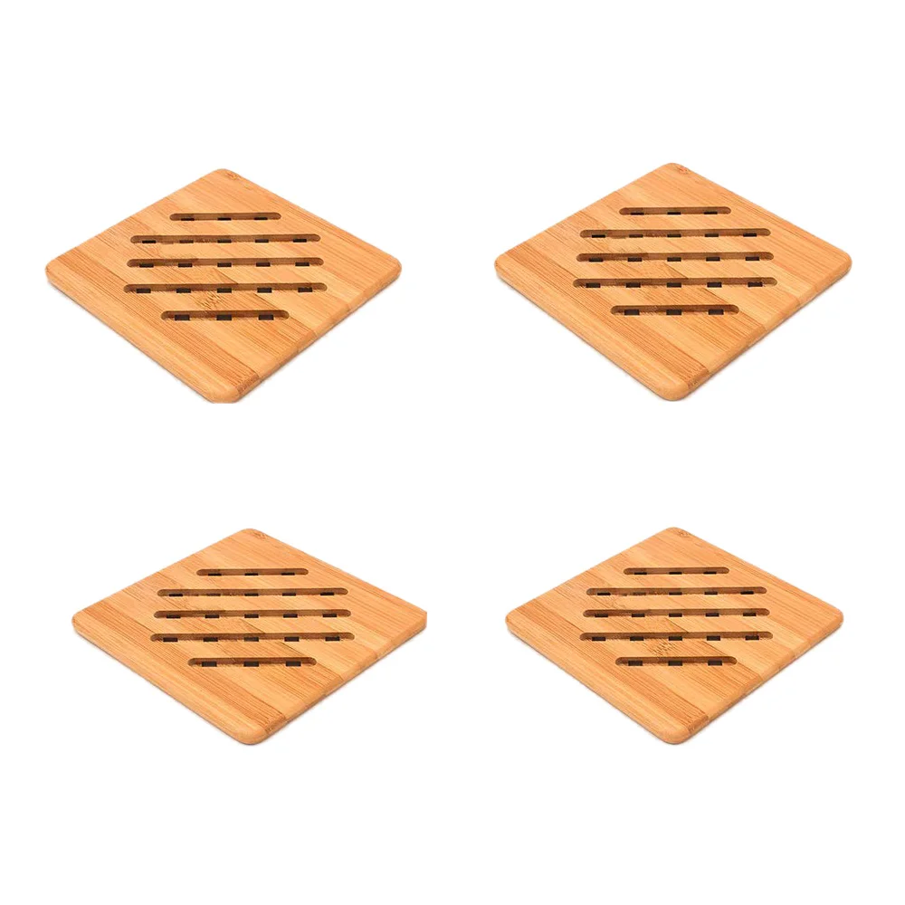 Bamboo Trivets, Set of 4 Trivets for Hot Pans/Hot Dishes/Teapot Non