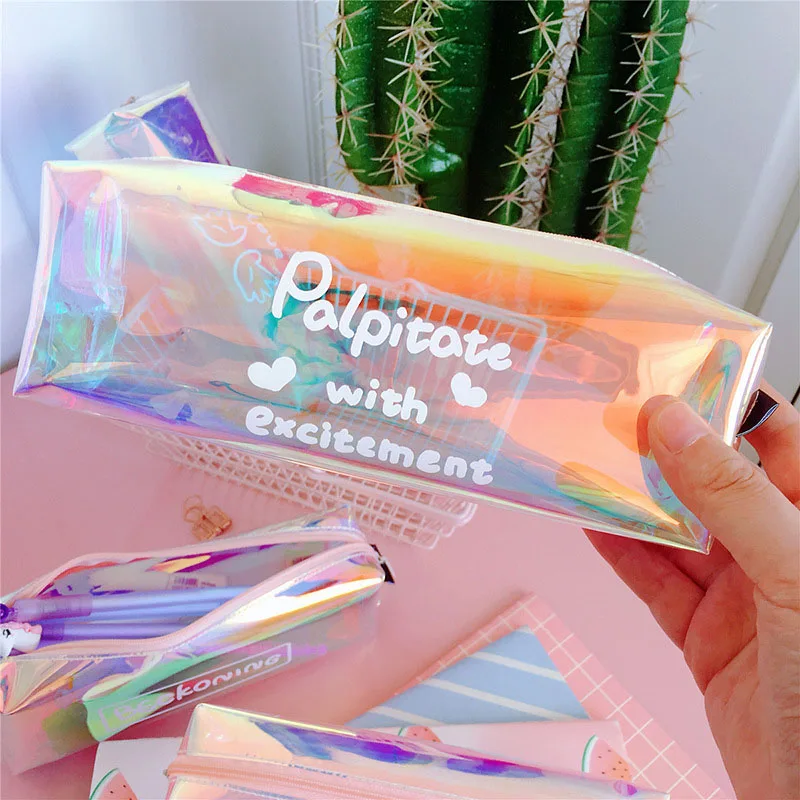

1PCS Cute Pencil Case Creative Laser Pen Case Kawaii Transparent Pencil Pouch For Girls Gifts Back To School Office Supplies