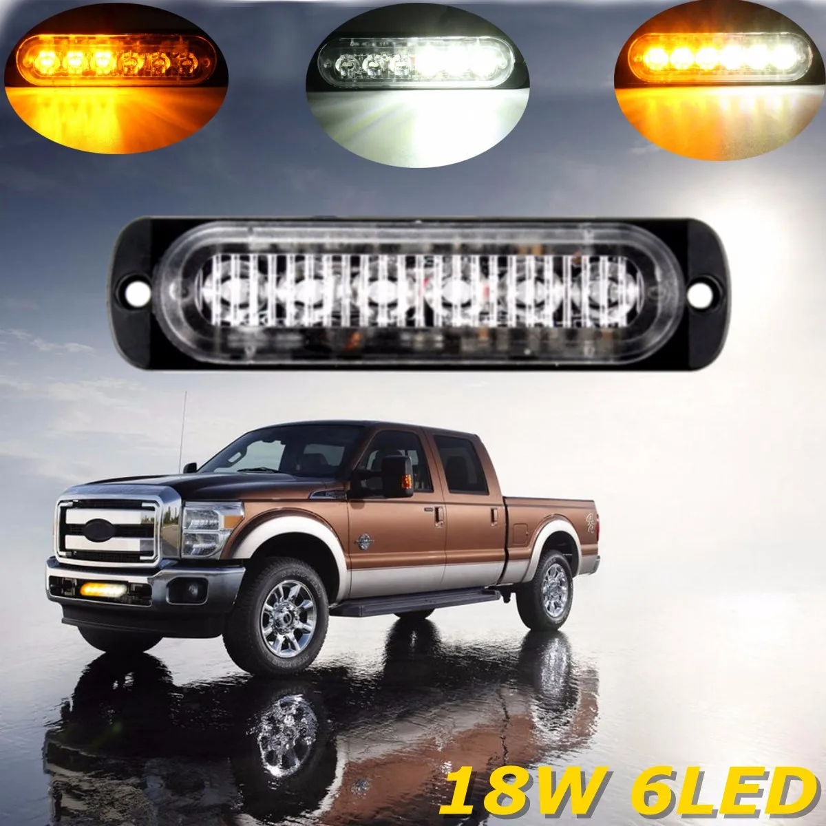 

18W 6LED Car Side strobe marker Light Lamp Flash Flashing Auto Strobe Emergency Warning Light Bar LED Car Parking Lights White