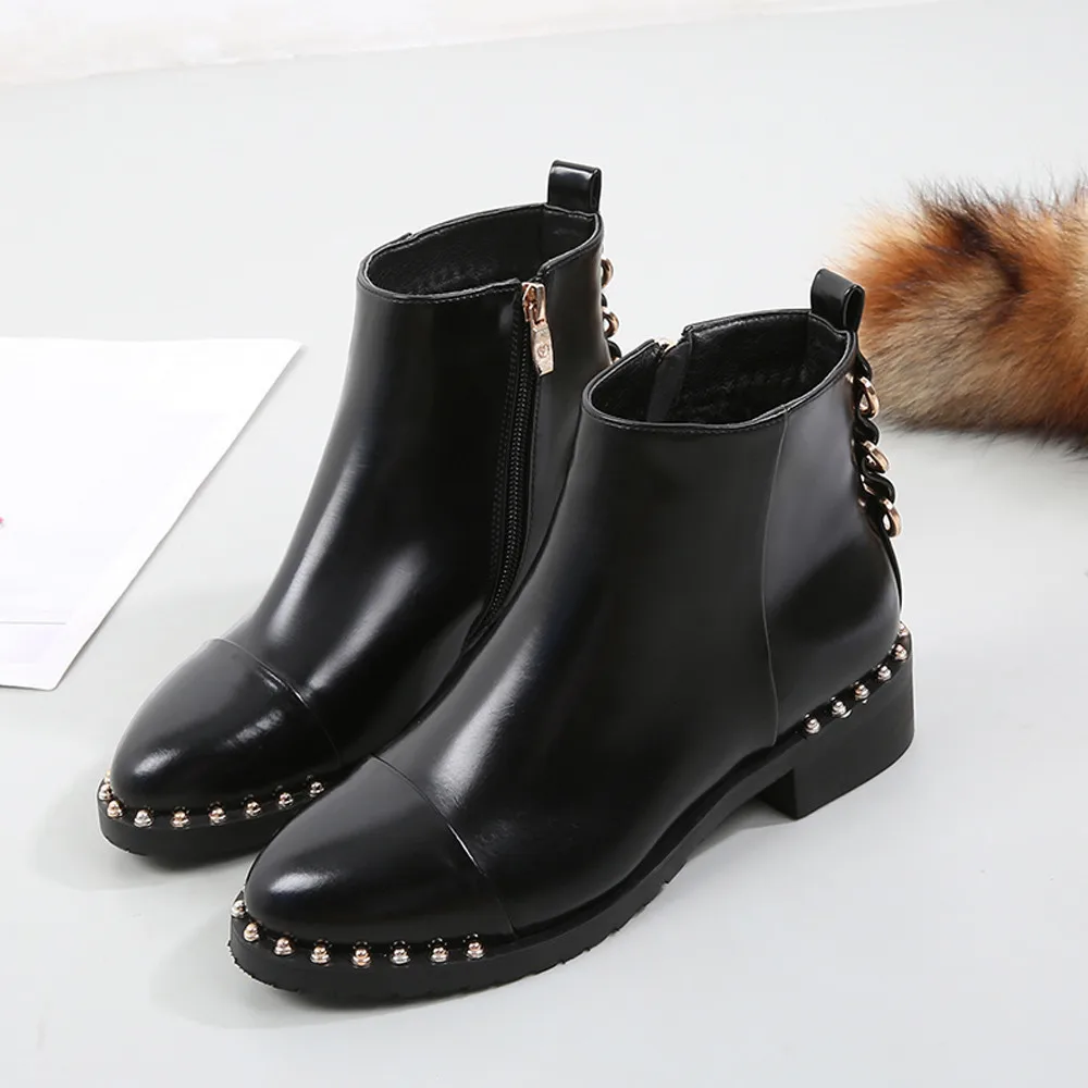 Женская обувь на плоской подошве с заклепками Zapatos Mujer Martain Bota Feminina Salto кожаные