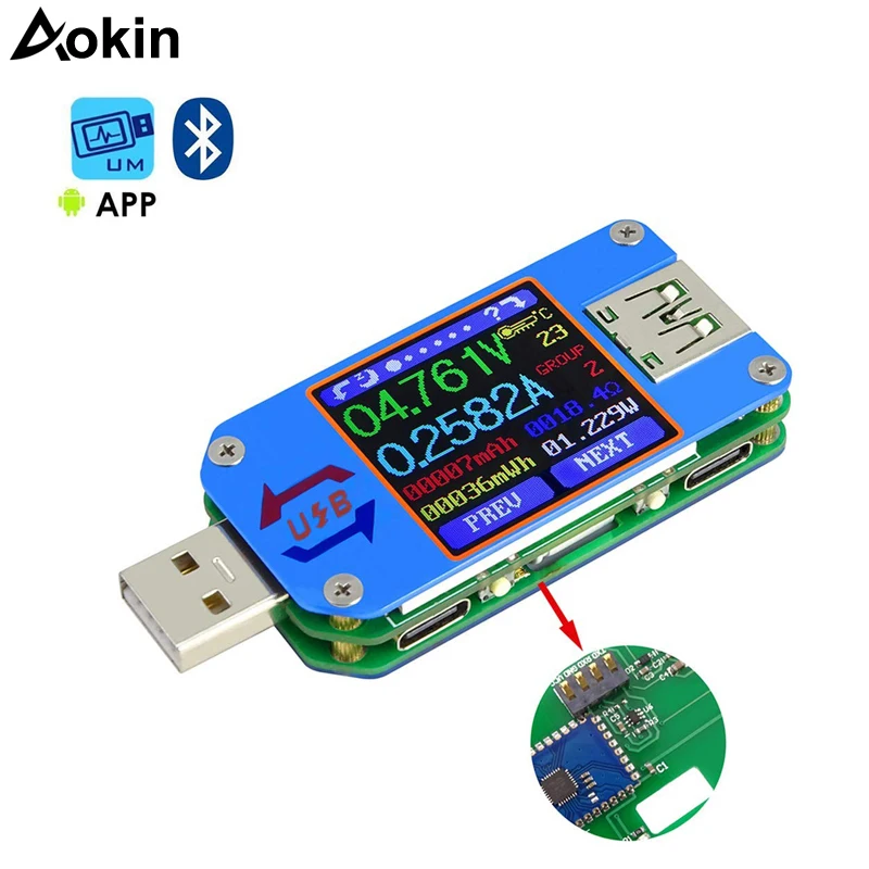 USB тестер UM25/UM25C 2 0 измеритель тока Type C мощности кабель цветной ЖК