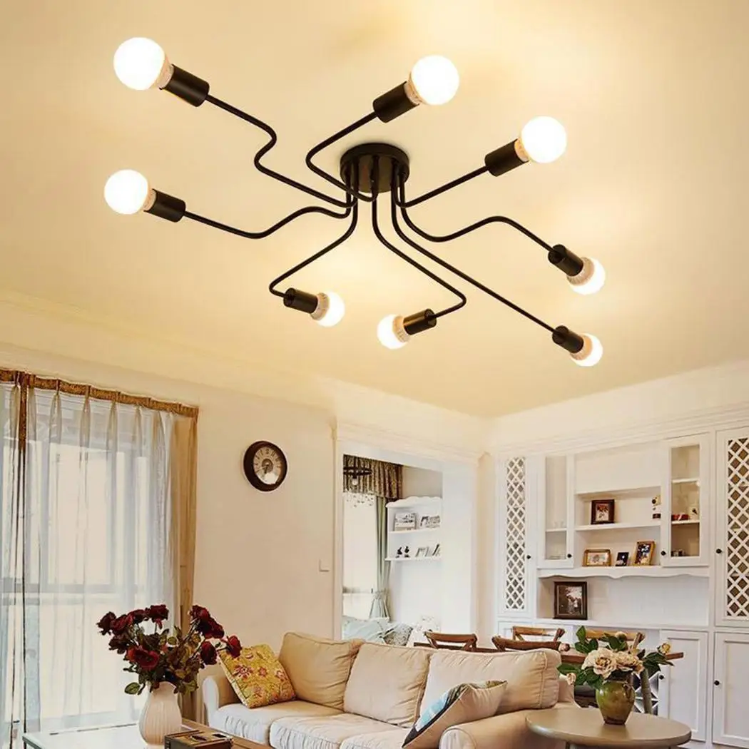 DIY E27 Art Spider Ceiling Lamp Fixture Light Mordern Nordic Retro Edison Bulb Light Chandelier Vintage Loft Antique Adjustable