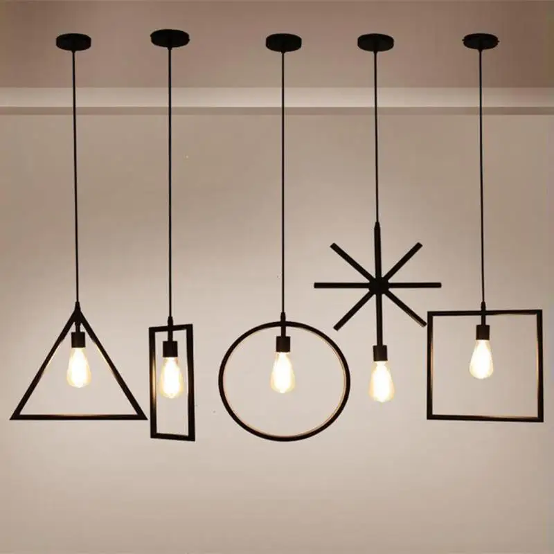 

Nordic E27 Iron Geometry Hanging Droplight Adjustable Ceiling Pendant Lamp for Bedroom Living Room