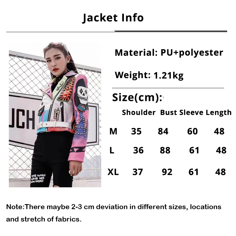 lower price  LORDXX Cropped Leather Jackets Women Hip hop Colorful Studded Coat New Spring Ladies Motorcycle Pun