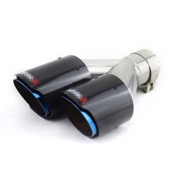 

66MM IN 89MM OUT Car Dual Exhaust Pipe Tail Exhaust Muffler Tip Glossy Carbon Fiber Right Straight Edge Baked blue