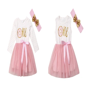 

Pudcoco Infant Baby Girls First Birthday Dress Donut One Pirnt Romper Bowknot Tulle Tutu Dresses Headband Patchwork Vestidos
