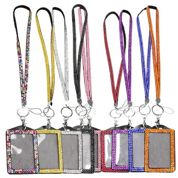 

Resin Rhinestone Crystal Card ID Badge Holder with Lanyard Rope Bling Vertical ID Business Card Case Office Papelaria Supplies