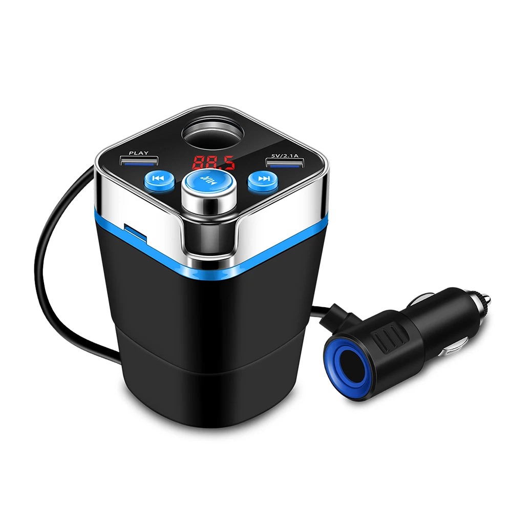 

DC 12/24V FM Transmitter Car Cigarett Lighter Socket Adapter Bluetooth Car Kit Music Player Modulator Cup Shape Car Charger