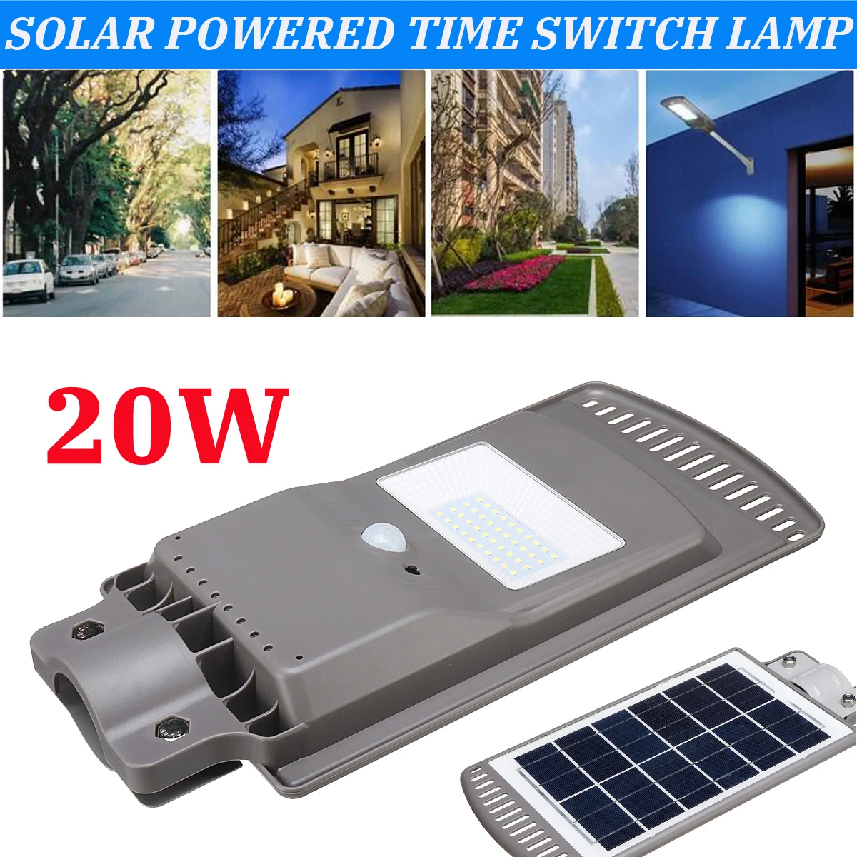 

20W Solar Panel LED Solar Street Light All-in-1 Intelligent Time Switch Waterproof IP67 Wall Lighting Lamp for Outdoor Garden
