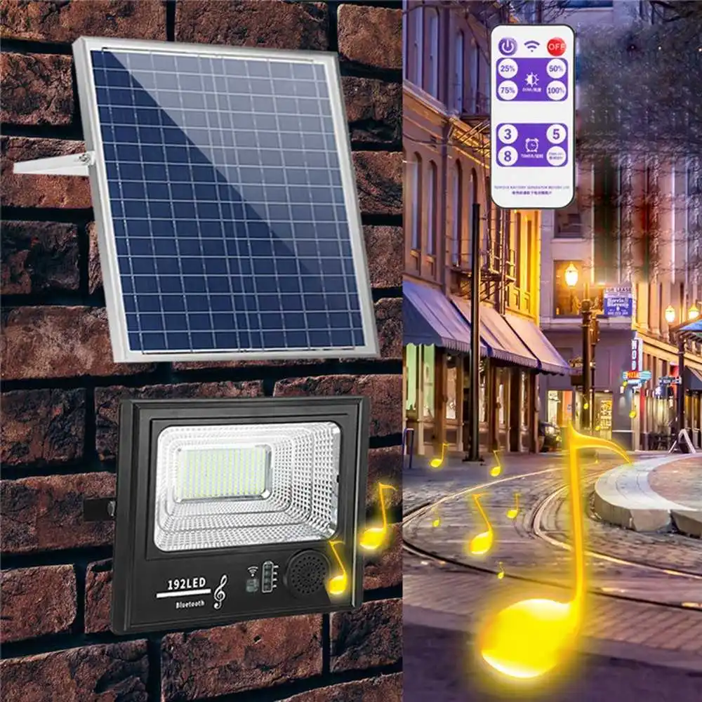 

CLAITE Solar Powered 192 Music Flood Light with Remote Control Dimmable Wall Lamp for Garden Wall Outdoor