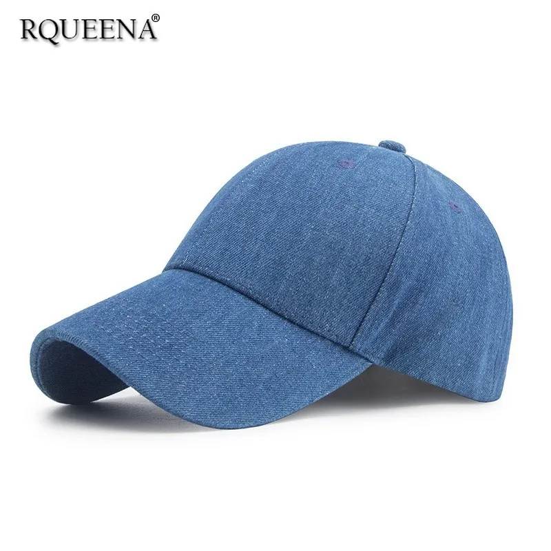

Rqueena Casual Style Women's Hats Blue Denim Baseball Cap Woman Spring Summer Cotton Baseball Caps Female Hats For Women BC004