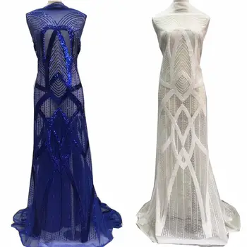 

Blue White African Lace Fabric High Quality Guipure laces For Wedding Dress French Lace With Sequins Nigerian Lace Fabrics