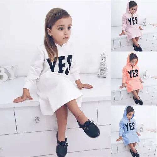 

UK Kids Baby Girl Clothes Winter Hooded Letter Sweatshirts Pullover Dress Outfit