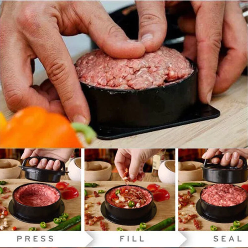 

Brand New Style Stuffed Burger Press Hamburger Grill BBQ Patty Maker Juicy Meat Grinder Machine Pressure Meat
