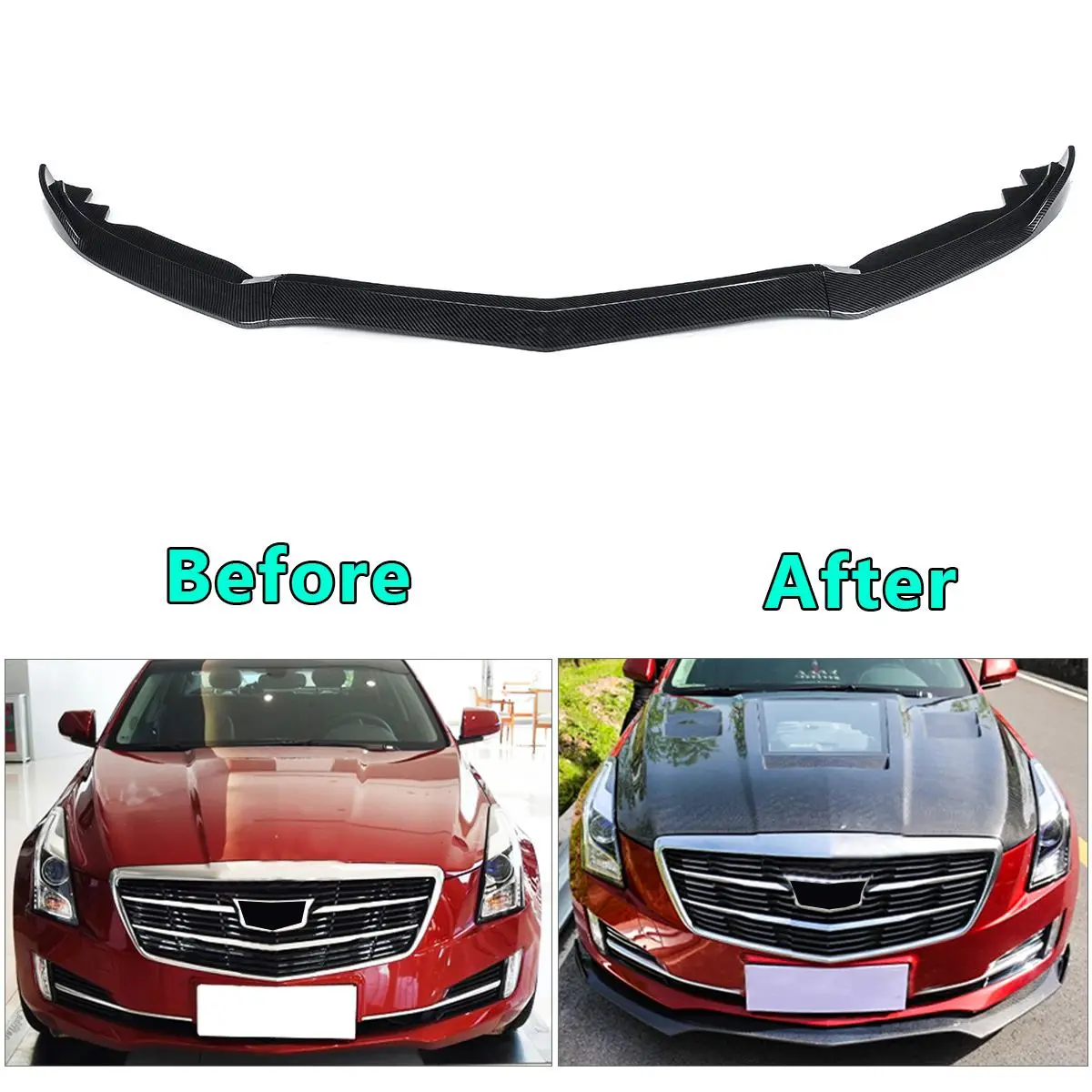 1 Set Car Front Bumper Lip Cover Trim for Cadillac ATS- Black Carbon Fiber Front Bumper Cover Auto Exterior Parts