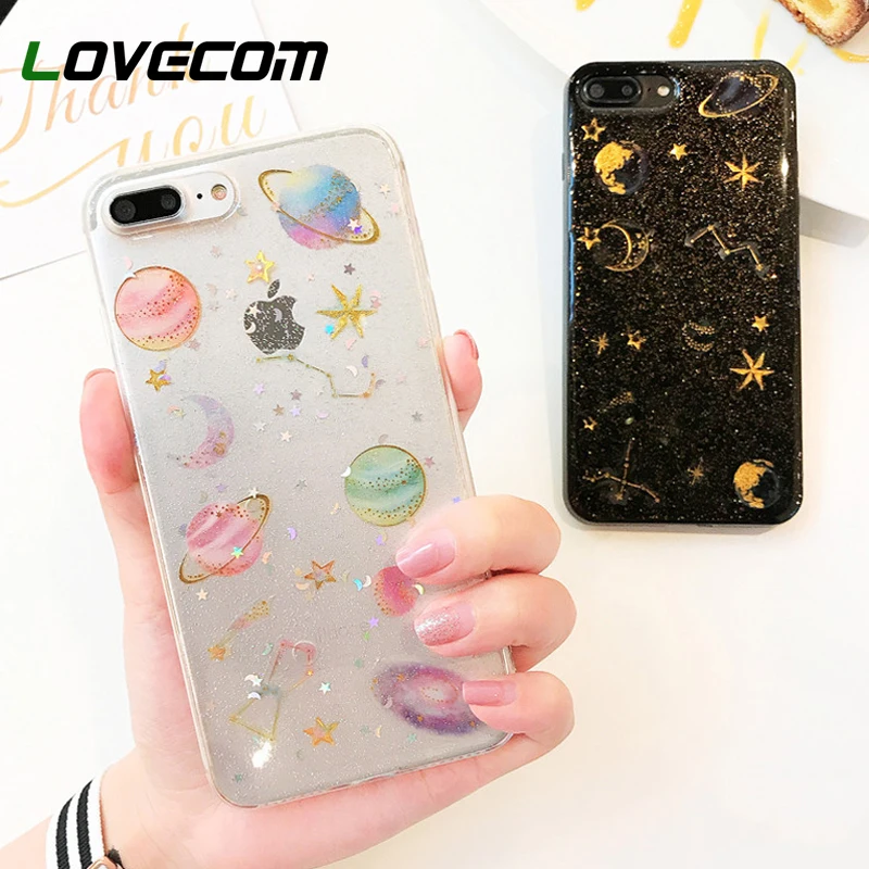 

LOVECOM Glitter Powder Planet Phone Case For Samsung Note10 Pro A50 Case For Samsung S8 S9 S10 Plus Soft Phone Cover Shell Capa