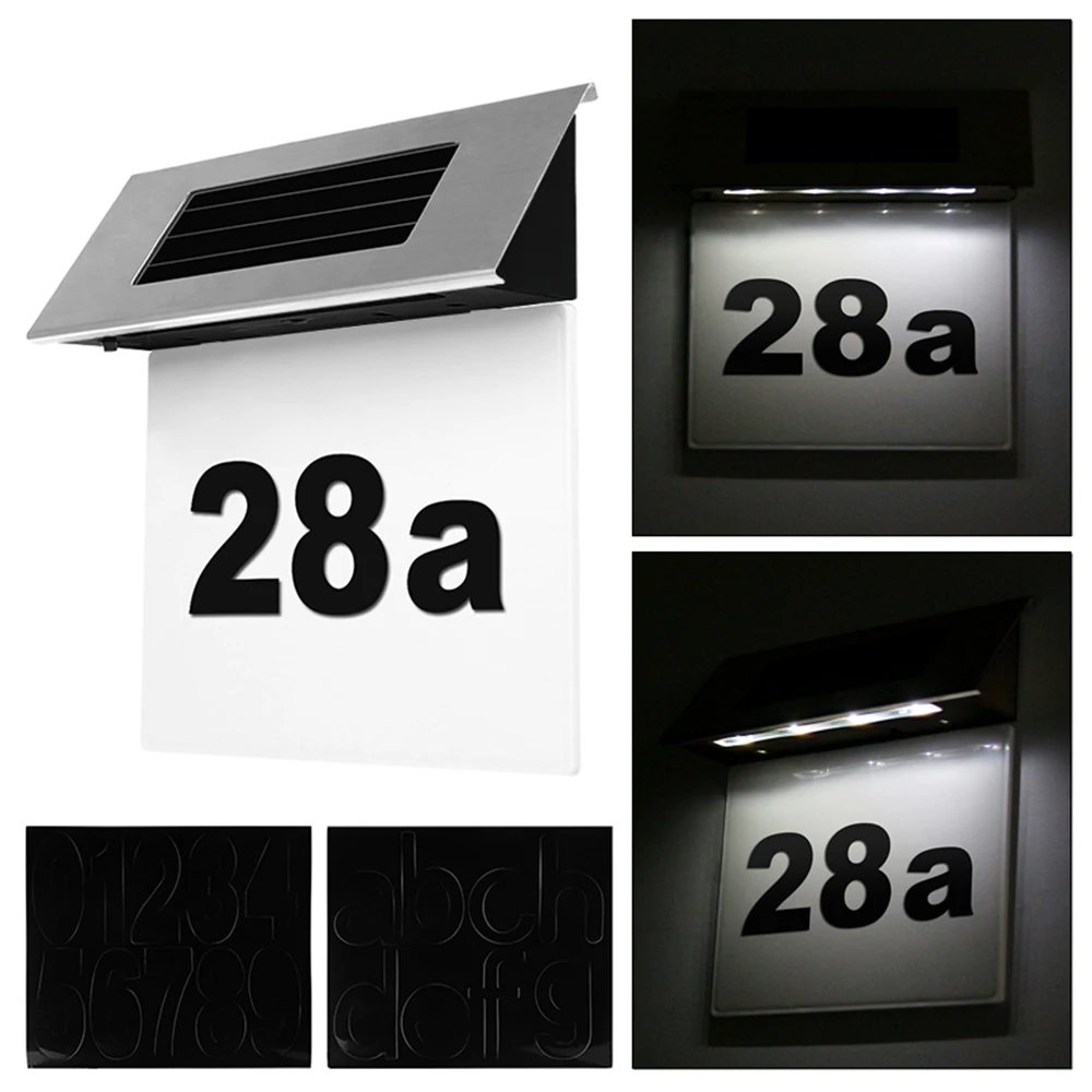 Letters Sign Lighting Cool White Konesky 4 LED Stainless Steel Solar Doorplate Number Light Lamp 6000K for House Door Numbers Sign