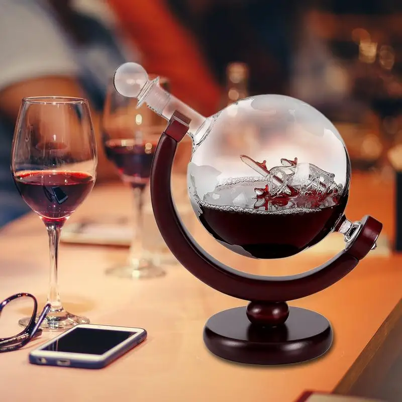 

800ML Globe Decanter Whiskey Sailing Bottle Glass Craft Matte Map Wine Cooler Wine Decanter