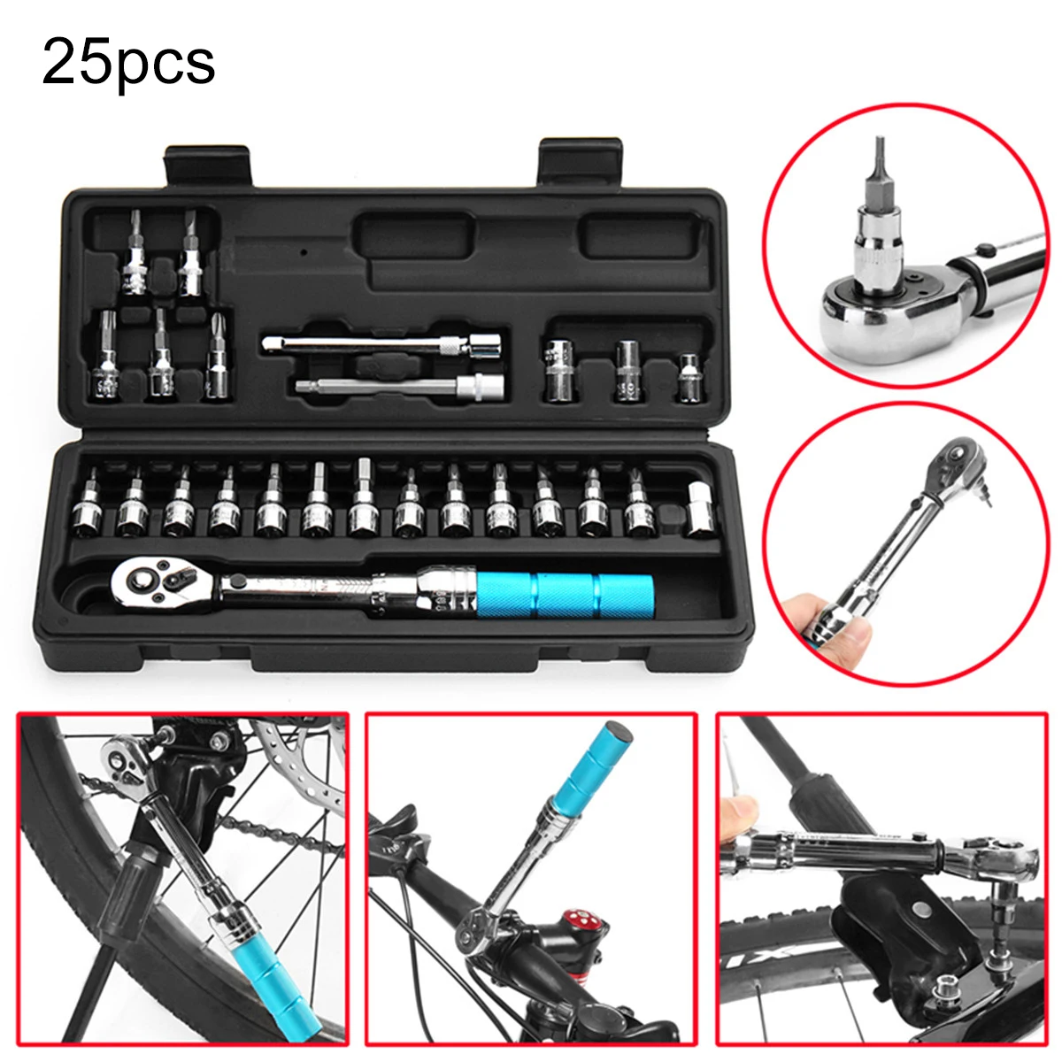 

Nickel-chromium Alloy Steel Bicycle Drive Torque Wrench Key Tool Socket Set