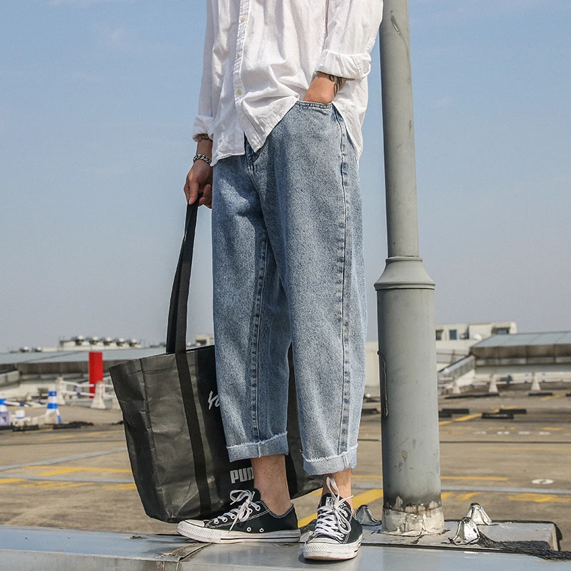

Men's Jeans 2019 Summer New Loose Wild Feet Feet Edge Washed Nine Pants Small Straight Feet Personality Casual Men's Clothing