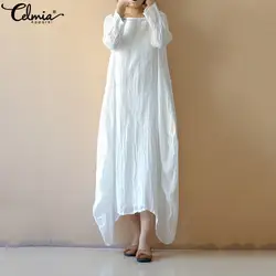 Celmia плюс размеры для женщин Винтаж летние платье Макси Дамы с длинным рукавом хлопок белье Сарафан 2019 Boho пляжная длинная рубашка Vestidos