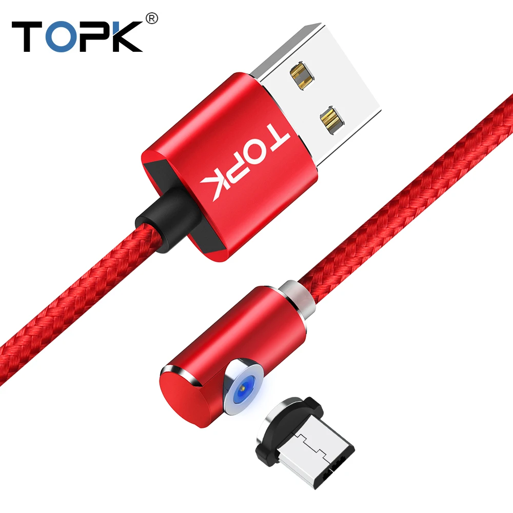 TOPK Micro USB кабель 90 градусов Магнитный кабель 2.4a Быстрая зарядка для samsung Micro USB кабель для Xiaomi note 4 huawei смартфон