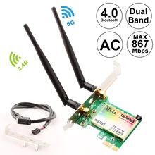 Ubit 7265 WiFi карта AC 1200 Мбит/с, 5 ГГц/2,4 ГГц Двухдиапазонная PCI Express сетевая карта с Bluetooth 4,0 и 2 антенной для настольного компьютера