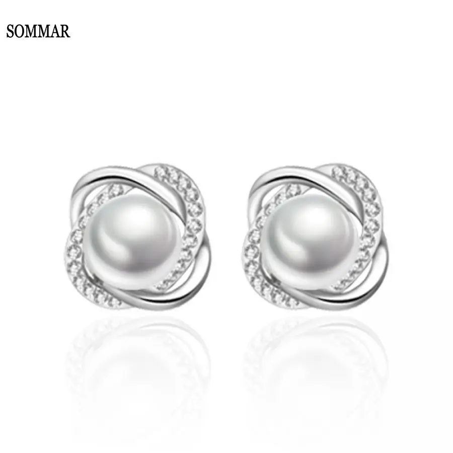 

SOMMAR 925 Sterling Silverbrincos pendientes Stud Earrings 6mm 11mm Zircon Pearl Twist Luxury For Women S-E290
