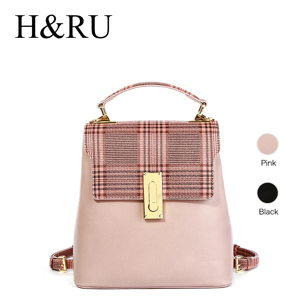 

H&RU Women's Small Backpacks PU Leather Pink Backpacks for Teenage Girls Korean Style Cute Hand Bag Backbag School Bag Mochila