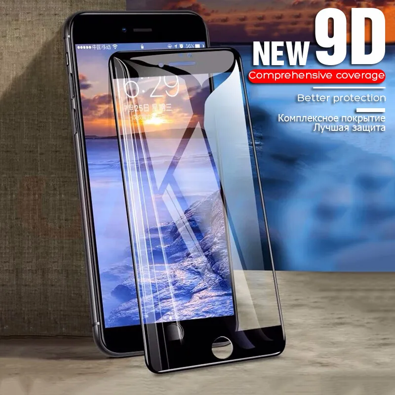 

9D Full cover protective Tempered Glass On For iphone 7 6 6S 8 Plus screen protector For iPhone X 5 5S SE Toughening Glass Film