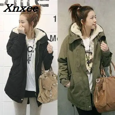 

Women parkas fall winter coats with hooded thicken cotton warm outerwear female jacket long windbreaker lamb cashmere slim coat