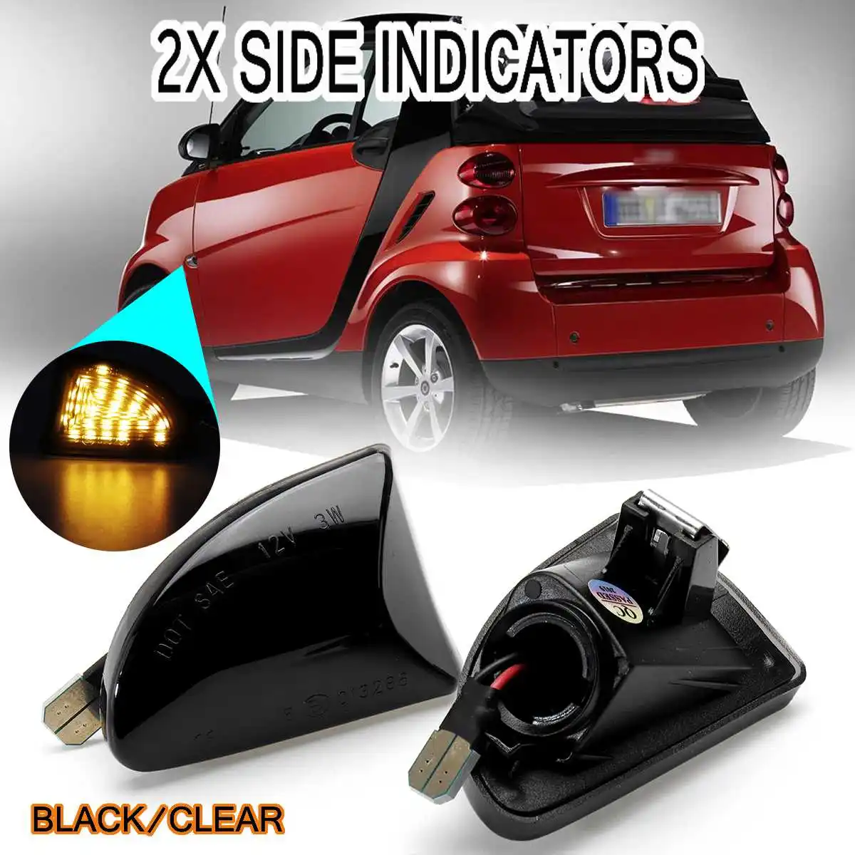 

Pair Car Turn Signal Led Light Side Indicators 12V 3W for Mercedes-Benz Smart W451 FORTWO Side Lights Turn Signal Marker Lamp