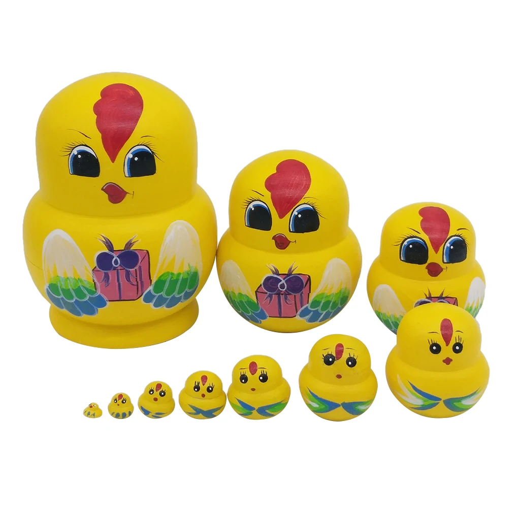 1 Set Nesting Doll Wooden Chicken 5 Layers Painting Matryoshka Doll Nesting Doll