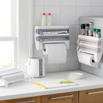 

Plastic Refrigerator Cling Film Storage Rack Wrap Cutter Wall Hanging Paper Towel Holder Kitchen Organizer Rack