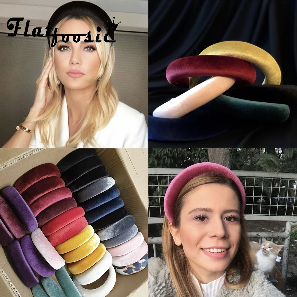 

Flatfoosie New Velvet Hair Accessories Headband For Women 4.5CM Plastic Padded Hairbands Fashion Headwear Head Band Girls Party