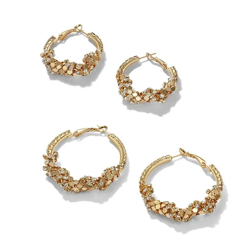 

Korean Gold & Silver Color Metal Sequins Big Circle Hoop Earrings Geometric Round Loop Earring For Women Wedding Party Jewelry