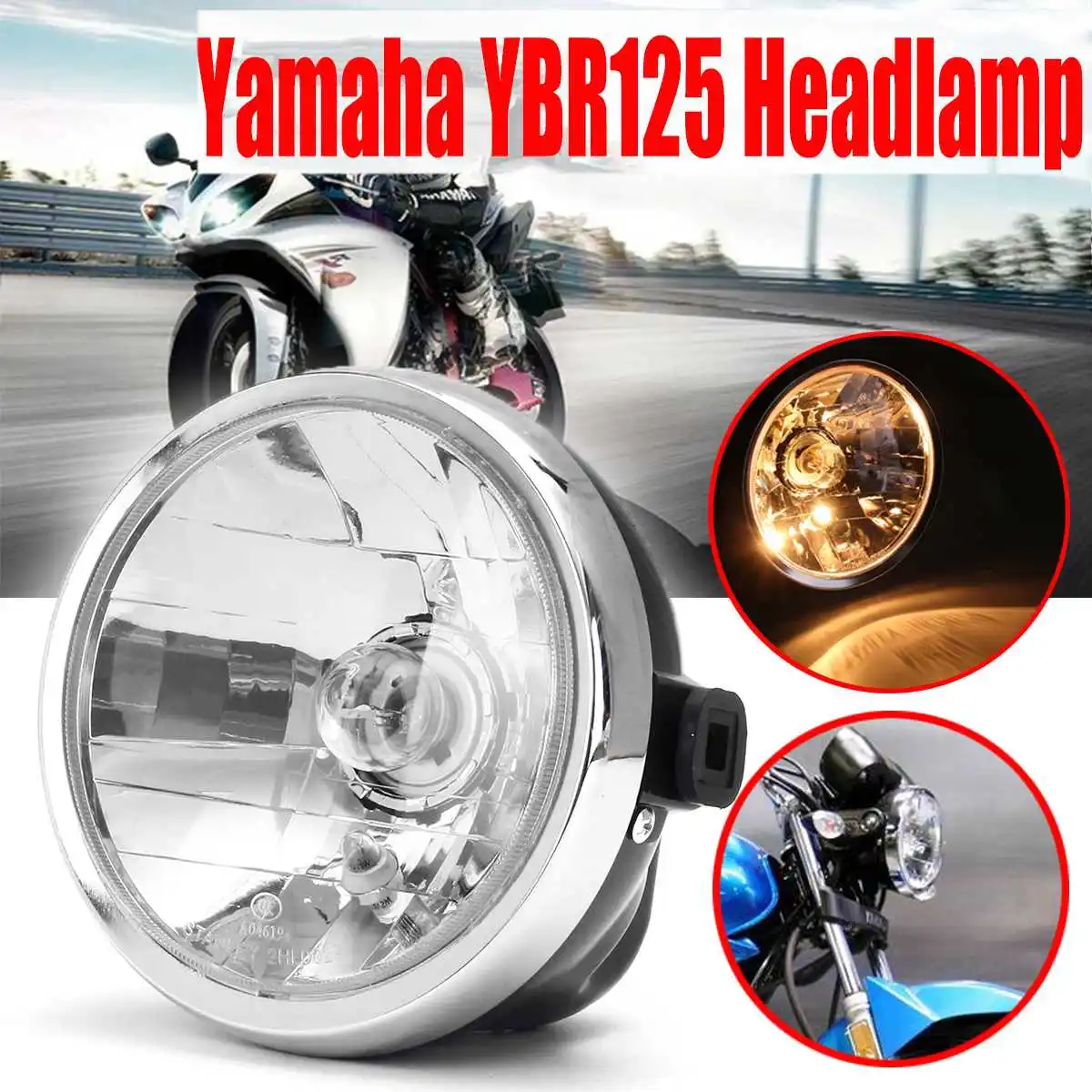 

Amber Headlights Round Motorcycle Headlight Headlamp High Low Beam for Yamaha YBR125 2002-2013 Head Light