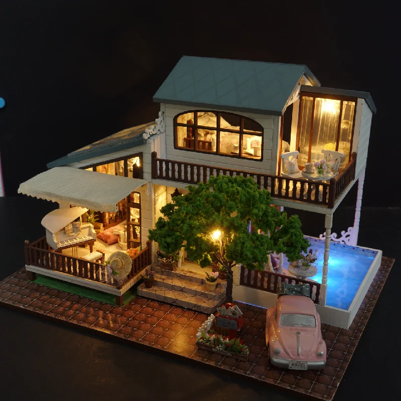 

DIY Model Doll House Casa Miniature Dollhouse with Furnitures LED 3D Wooden Toys For Children Gift Handmade Crafts