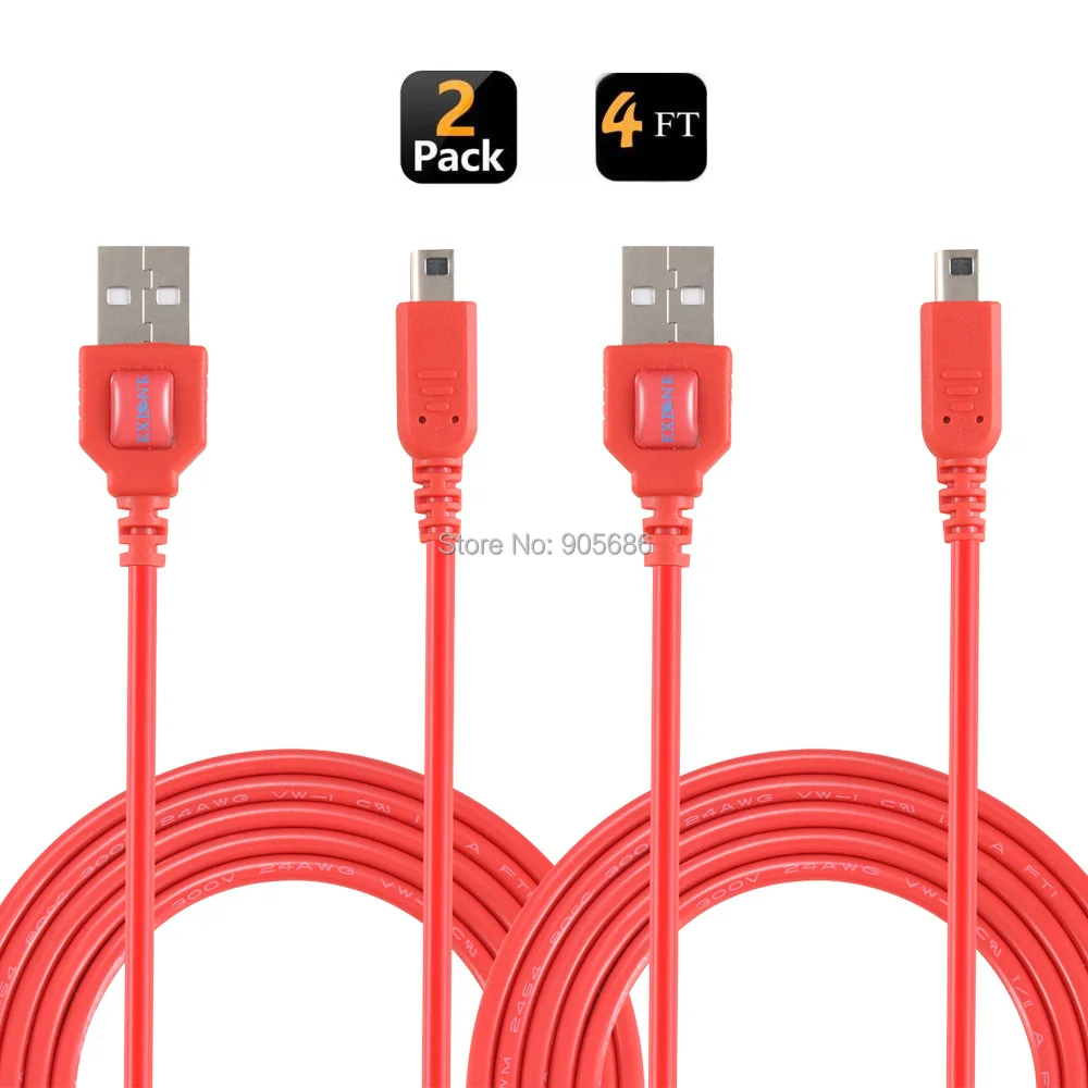 

EXLENE 2pack red 1.2m 3ds 2ds Charging Cable Sync Data Charger Cord USB Data Cable for Nintendo NEW 3DSXL 2DSLL 3DS 2DS