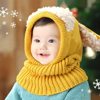 

Winter Warm Baby Hat Beanie with Scarf Dog Style Crochet Knitted Caps for Infant Boys Girls Children S7JN