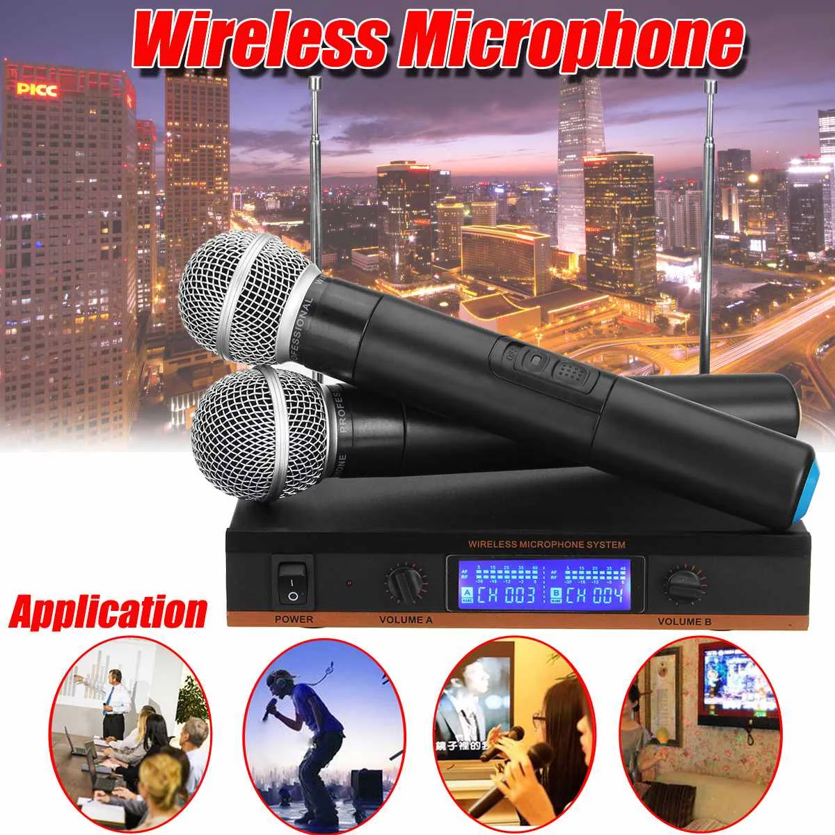 2 يده UHF متعددة اللاسلكية ميكروفون الديناميكي + LCD استقبال نظام Mic المحمولة للمرحلة KTV مؤتمر عرض خطاب