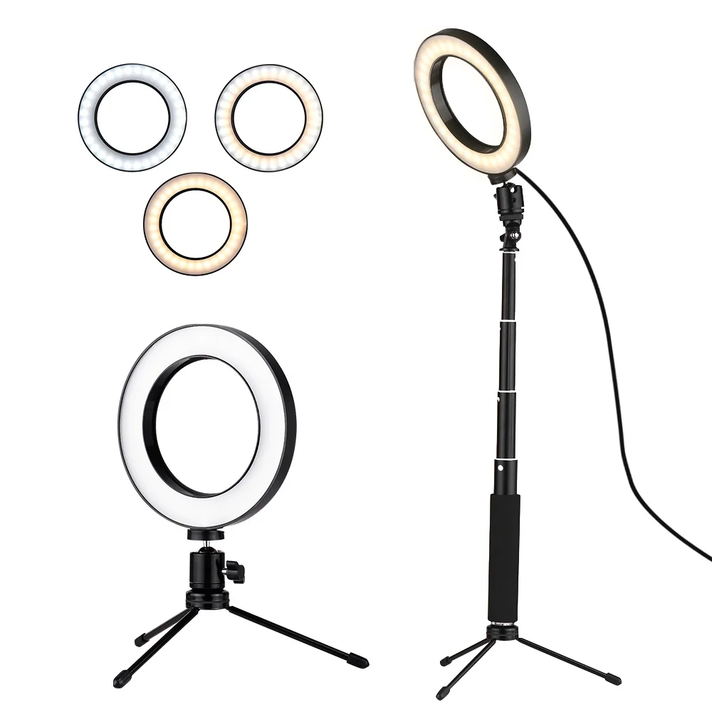 

Selfie Lamp 3Modes USB Mini LED Video Ring Light Fall Light with Telescopic Light Stand Tripod for Network Selfie Facial Makeup