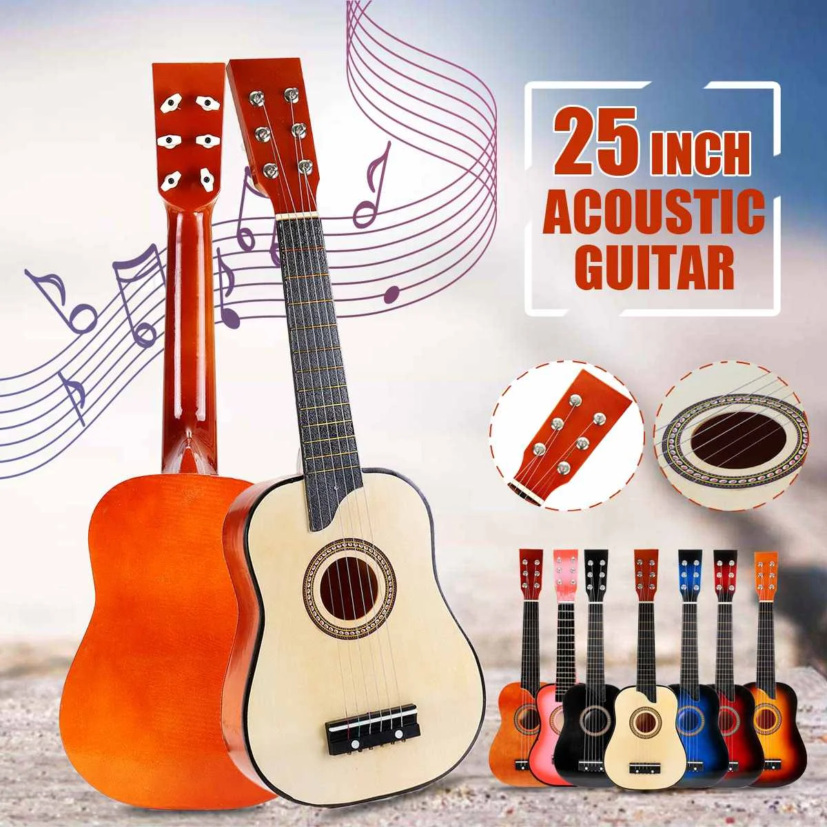 

25 Inch 6 String Acoustic Guitar Beginner Practice Musical Instrument Stringed Guitar for Beginners Students